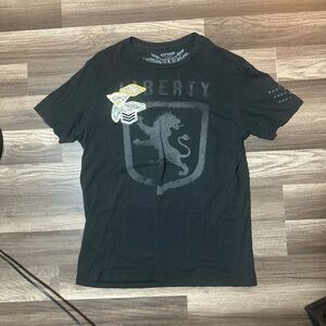 Express Embroidered Black Tee with Silver Lion‎ Graphic